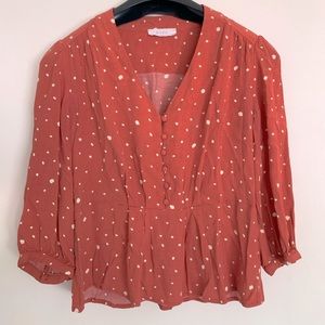 Anthropologie Elodie Red Polka Dot Blouse Top